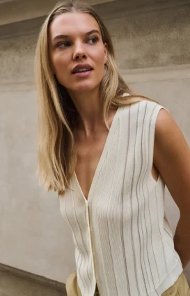 Gilet rayé sans manches en maille à col V YAYA